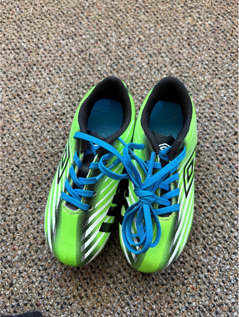 Baby size 9k Umbro Green and Black Soccer Cleats with Blue Laces